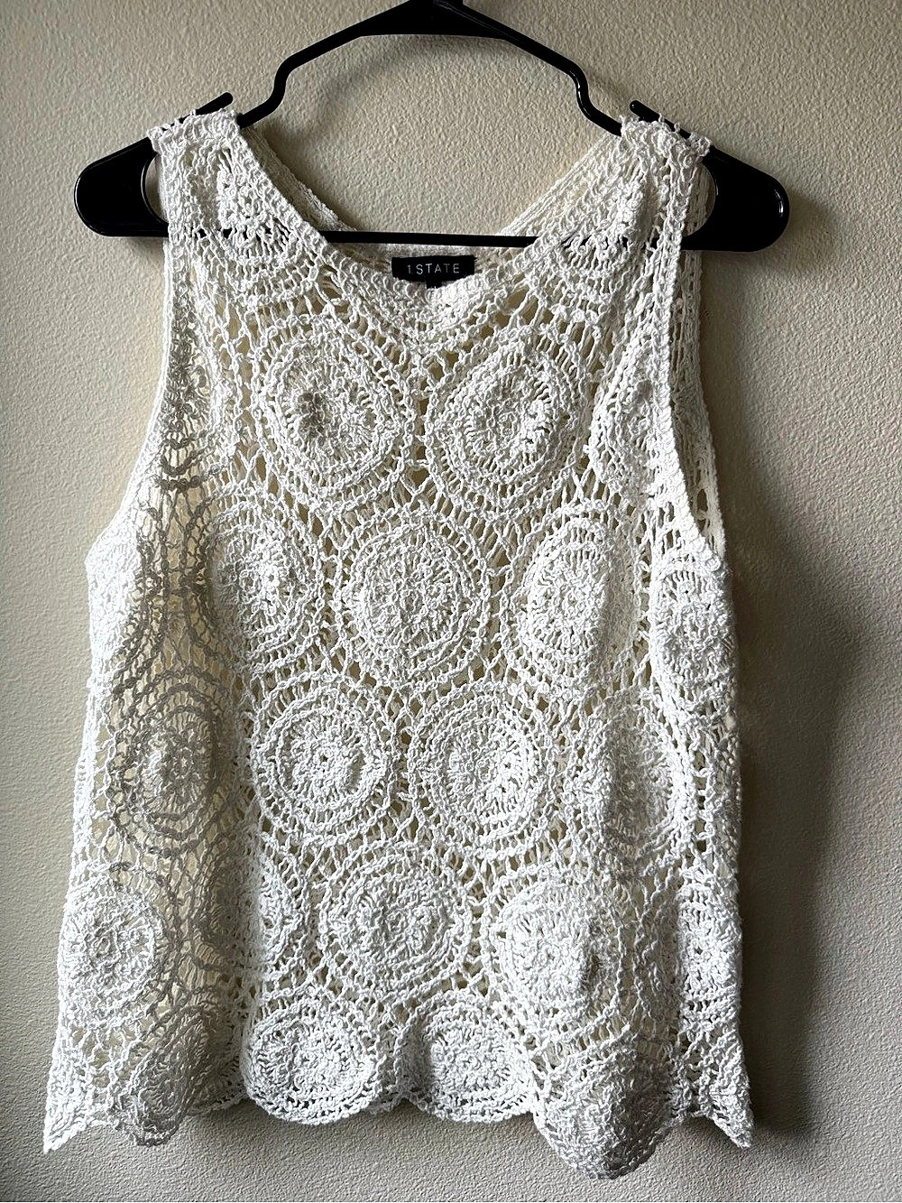1.STATE Crochet Open-Weave Tank Top - White Boho Lace